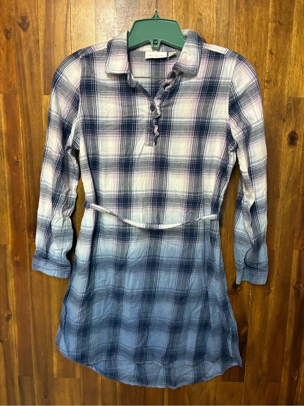 The Children's Place Girls Plaid Shirt Dress Size 10/12 Blue Purple Long Sleeve